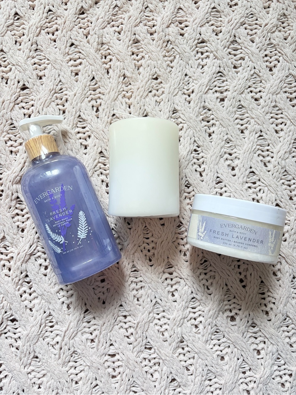 NWT - Set of 3 Evergarden Lavender Products - Body Wash, Body Butter & Candle